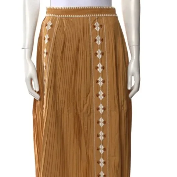 NWOT Resort 2024 ULLA JOHNSON Sabina Embroidered Midi Skirt in Pampas XS $450